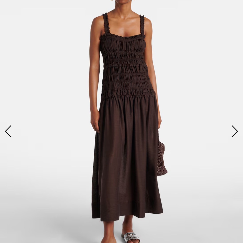 Tory Burch Brown Linen Smocked Maxi Dress